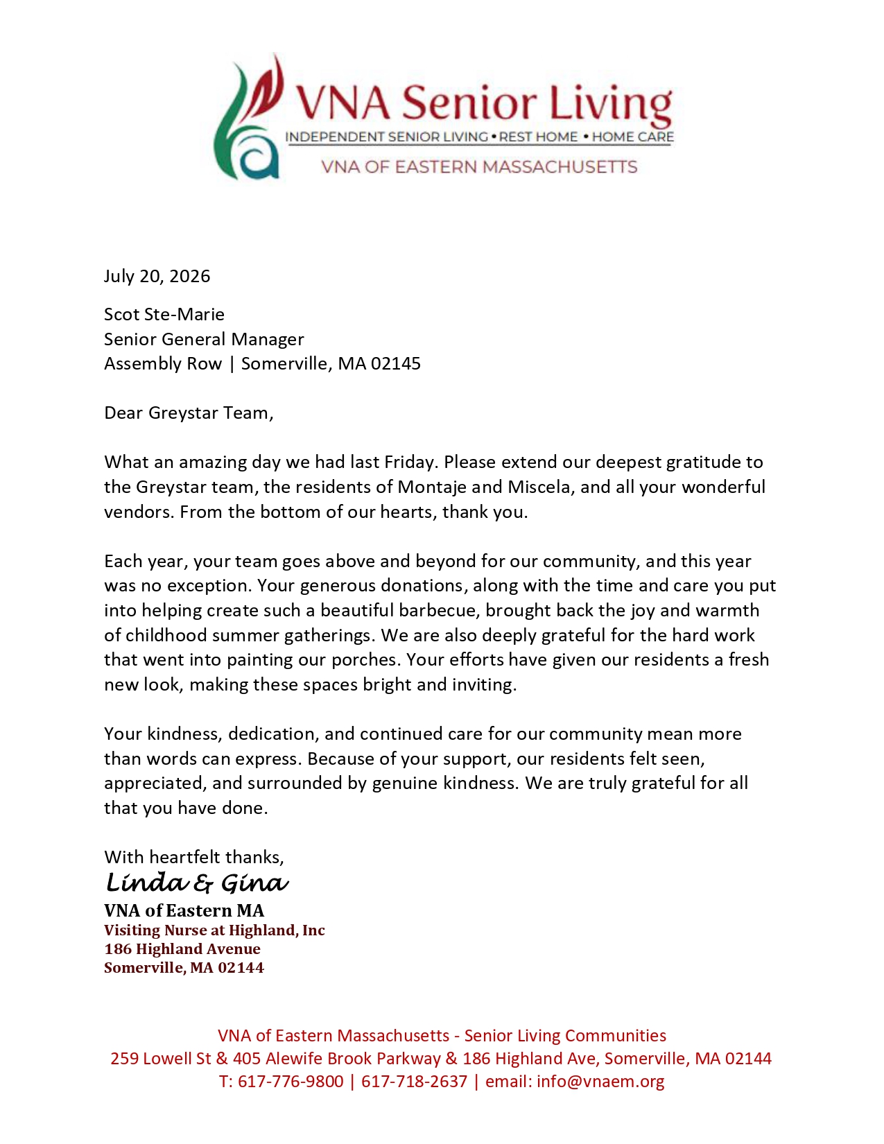 VNAHI Letter of Gratitude Greystar July 2026