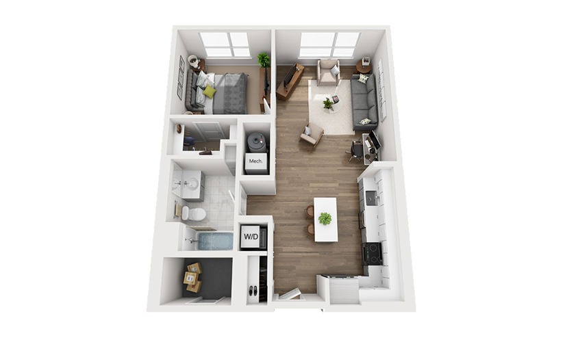 B-B1 - 1 bedroom floorplan layout with 1 bathroom and 749 square feet
