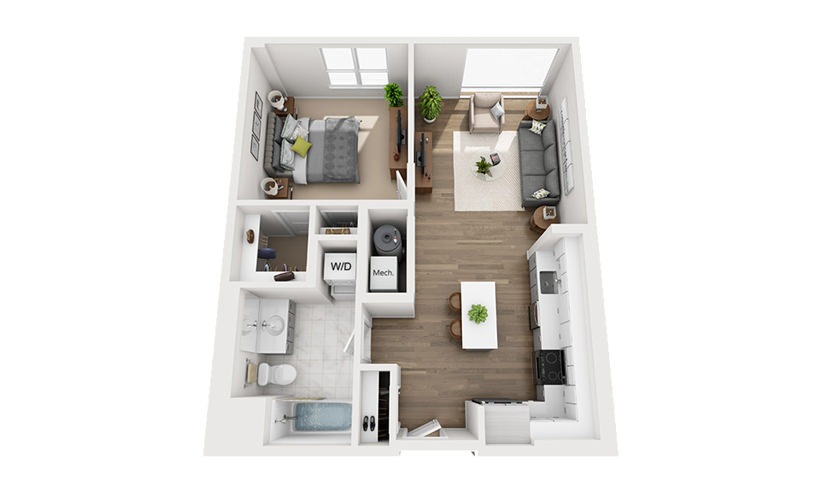 B-B2 - 1 bedroom floorplan layout with 1 bathroom and 738 square feet