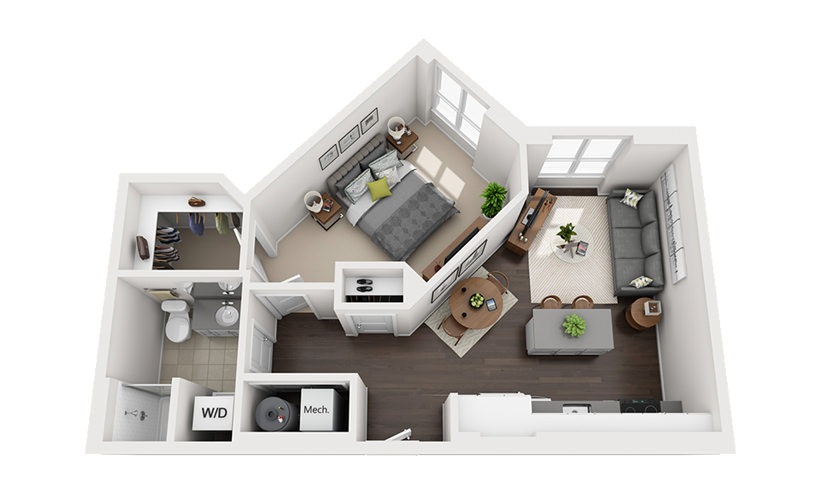 B-B3 - 1 bedroom floorplan layout with 1 bathroom and 665 square feet