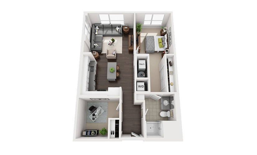 B-C2 - 1 bedroom floorplan layout with 1 bathroom and 874 square feet