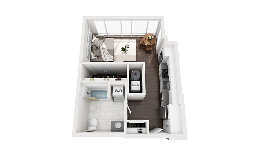 B-A3-2A - Studio floorplan layout with 1 bathroom and 508 square feet